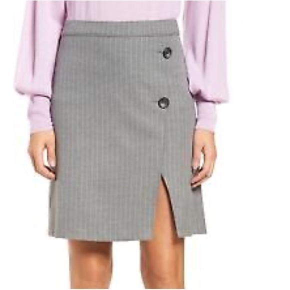 NWT Halogen Button Detail Faux Wrap Gray Pinstripe Skirt Womens Sz 18 - Picture 4 of 12